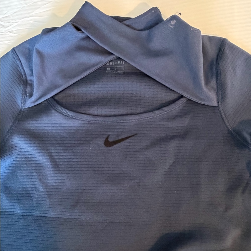 Nike Women's Dri-FIT top‎ crossover high-neck collar front cutout navy NWT large